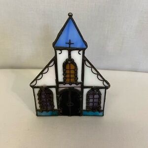 Vintage stained glass leaded church tealight candle holder Christmas religious